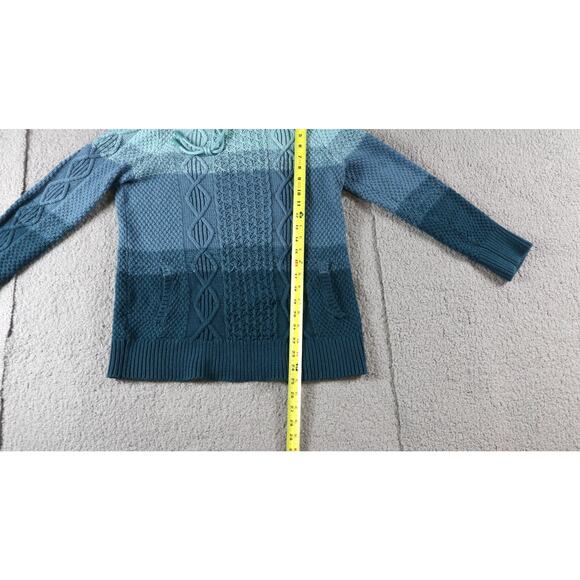 LL Bean Sweater Womens S Green Striped Double L Mixed Cable Knit Funnel Neck - Picture 5 of 5